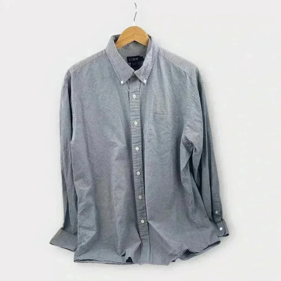 J. Crew Men's large 100% Cotton Button Down Shirt Blue White mini check - Picture 1 of 7